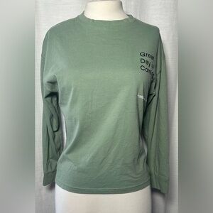 ZARA, Women’s Teal Green Graphic Long- Sleeve T-Shirt